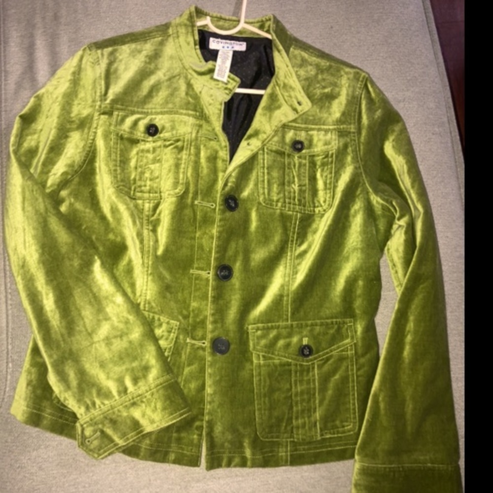 Olive Green Velvet Jacket Size M